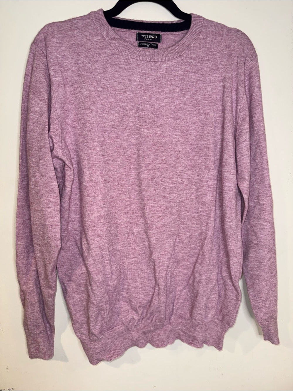 Yves Enzo Paris Men’s M Mauve Pink Cashmere Touch Crewneck Sweater